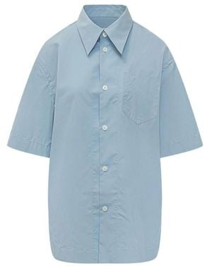 Ami Paris Overhemden ,Blauw ,Katoen Shirt Met Korte Mouwen En Wijde Pasvorm