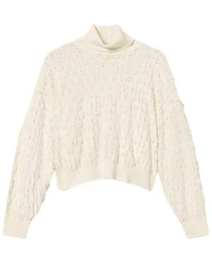 Twinset Gefranster Rollkragenpullover - Weiß