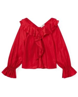 SOSUE Overhemden ,Rood ,Polyester Blouse Met Lange Mouwen En Ruches