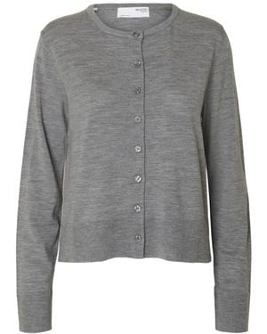SELECTED Merino Strickjacke - Grau