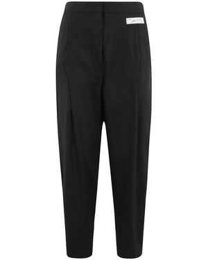 Erika Cavallini Semi Couture Schwarze Leinenhose Mit Seitentaschen