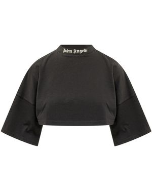 Palm Angels Hoodies & Sweatvesten ,Zwart ,Katoen Back Curved Logo Mini T-Shirt