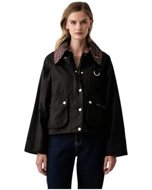 Barbour Jassen ,Bruin ,Katoen Icons Tartan Collar Spey Wax Jacket - Zwart