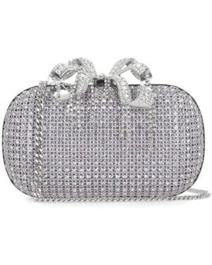 Self-Portrait Lila Strass Schleifen Clutch Tasche - Grau
