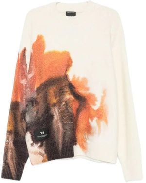 Y-3 Truien & Vesten ,Veelkleurig ,Gebreide Crew Sweater Wit - Oranje