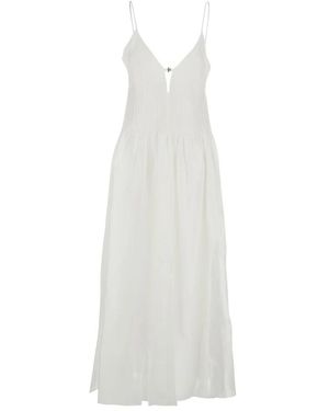 Tory Burch Kleedjes ,Wit ,Linnen Linnen En Zijde Maxi Jurk