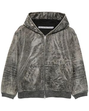 Alexander Wang Hoodies & Sweatvesten ,Grijs ,Katoen Shrunken Leather Zip-Up Hoodie