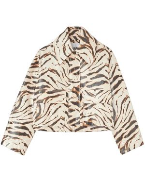 Ganni Bedruckte Barn-Jacke Aus Laminiertem Baumwollcanvas - Natur