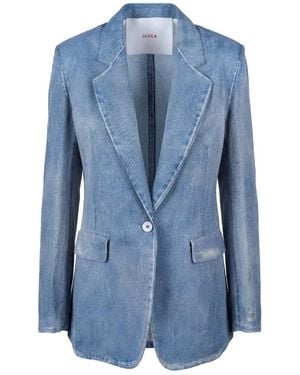 Jucca Jassen ,Blauw ,Denim Single-Breasted Denim-Print Jas