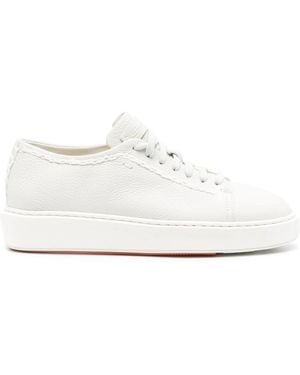 Santoni Cow Leather Trainers With Textured Upper - White