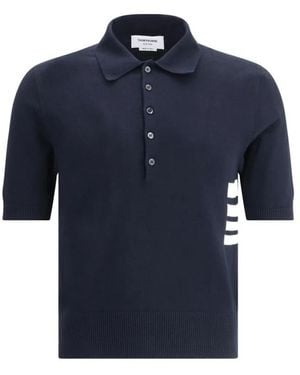 Thom Browne Klassisches Baumwoll-Poloshirt Mit Kontrastierenden Bändern - Blau