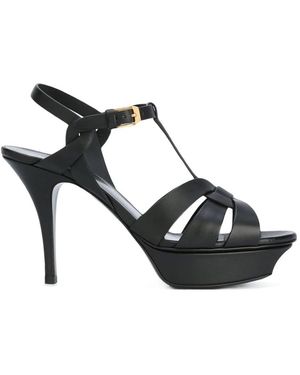 Saint Laurent Schoenen ,Zwart ,Leer Tribute Platform Sandalen