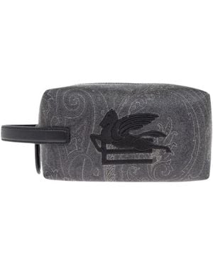 Etro Zwarte Logo Voorzijde Neceser Tas - Grijs