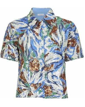 Rabanne Overhemden ,Veelkleurig ,Pailletten Shirt Met Paillettenborduursel - Blauw