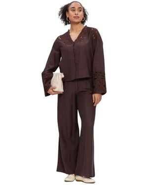 Object Overhemden ,Bruin ,Nylon Objisla Yui L/S Re V-Neck Top - Rood