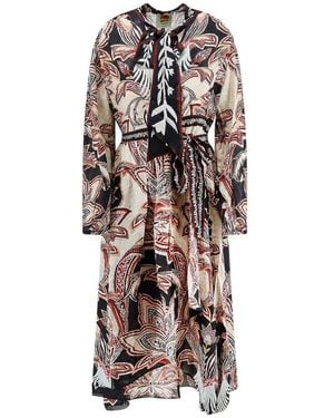 FARM Rio Midi-Kleid Mit V-Ausschnitt Und Kordelzug - Natur