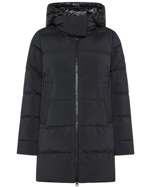 Peuterey Jassen ,Zwart ,Zwarte Lange Gewatteerde Jas Met Capuchon - Blauw