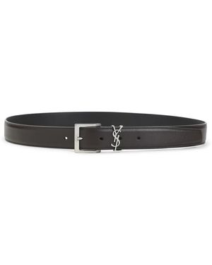 Saint Laurent Mountain Rock Bruin Kalfsleren Riem - Zwart