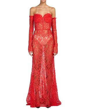 Doris S Kleedjes ,Rood ,Rode Kant Lange Jurk Elegante Stijl