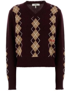 Chloé V-Neck Knitwear - Brown