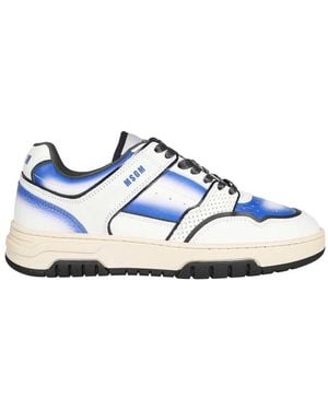 MSGM Niedrige Ledersneakers, Runde Zehenkappe - Blau