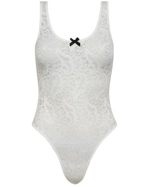 Haute L'Amitié Zomer Kant Body Top & T-Shirt Wit - Grijs