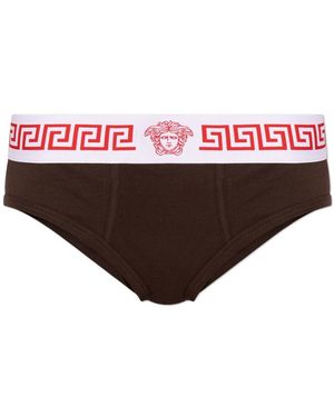 Versace Ondergoed ,Bruin ,Katoen Ribgebreide Katoenen Jersey Boxershorts - Rood
