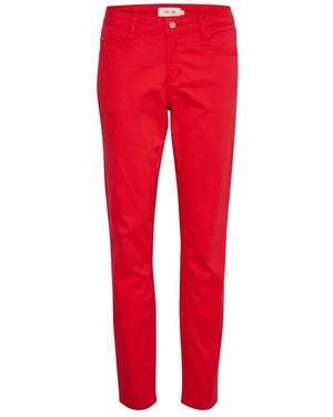Cream Slim-Fit Trousers - Red