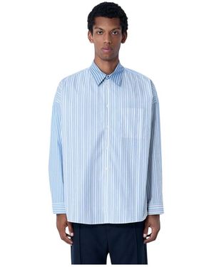 Marni Gestreepte Katoenen Poplin Knoop-Down Overhemd - Blauw