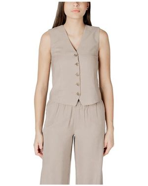 ONLY V-Neck Buttoned Sleeveless Gilet - Natur