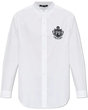 Balmain Hemd Mit Gesticktem Logo - Weiß