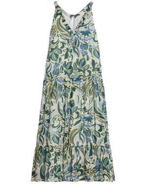 iBlues Kleedjes ,Veelkleurig ,Katoen Poplin Maxi Dress - Groen