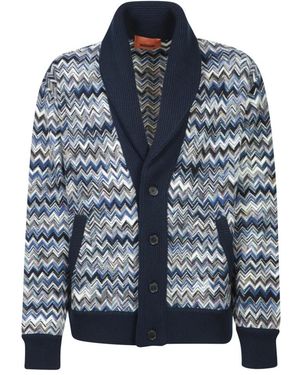 Missoni Truien & Vesten ,Blauw ,Wol Blauwe Zigzag Gebreide Vest
