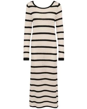 Kaffe Gestreiftes Strickkleid Federgrau/Schwarz