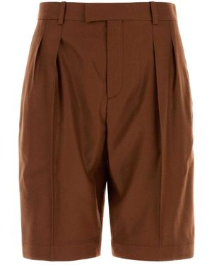 Saint Laurent Geplooide Bermuda-Short Van Kasjmier - Bruin
