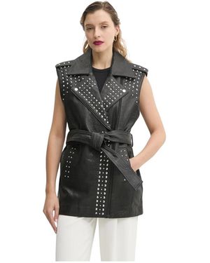 Bruuns Bazaar Studded Belted Leather Vest - Schwarz