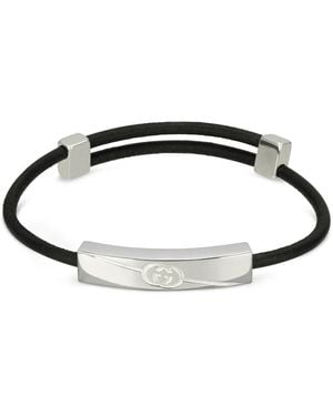 Gucci Tag Armband Aus Sterlingsilber Und Leder Mit Logo - Schwarz