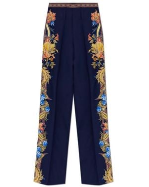 Etro Broeken ,Blauw ,Zijden Plissée Broek