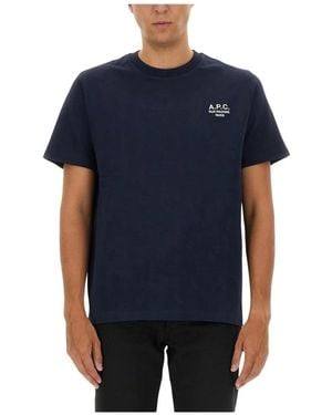 A.P.C. Logo Baumwoll-T-Shirt - Blau
