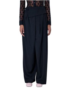 Dries Van Noten Broeken ,Zwart ,Polyester Parong Wide Pants - Blauw