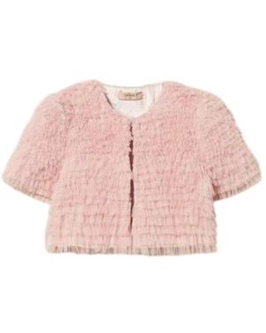 Twinset Jassen ,Roze ,Polyester Cropped Tulle Ruffle Jacket