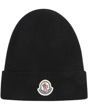 Moncler Accessoires ,Zwart ,Wol Logo Tricot Muts