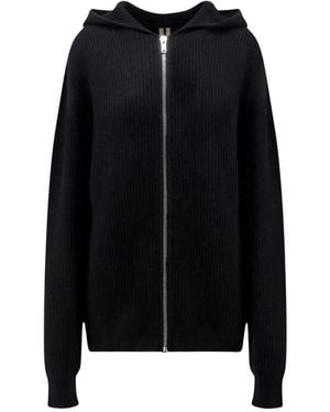 Rick Owens Hoodies & Sweatvesten ,Zwart ,Wol Ribbed Virgin Wool Zip-Up Hoodie