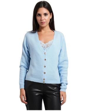 Fracomina Strickjacke Mit Satin- Und Spitzen-Dessous-Oberteil - Blau