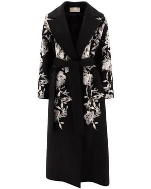 Elie Saab Zwarte Geborduurde Wollen Jas Aw24