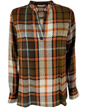 Caliban Satijnen Blouse Met Ruitdessin - Bruin