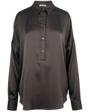 Caliban Overhemden ,Bruin ,Satijn Satijnen Blouse - Zwart