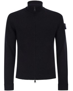 Premiata Volledige Ritssluiting Ribgebreide Cardigan - Zwart