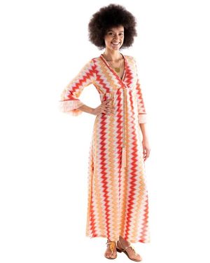 PHO® Firenze Kleedjes ,Veelkleurig ,Katoen Zigzag Maxi Jurk - Rood