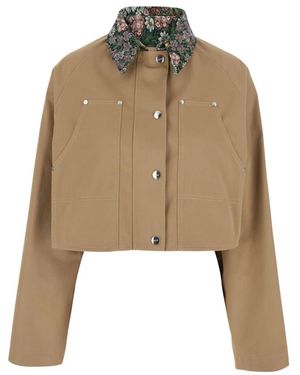 MSGM Cropped Baumwoll-Gabardine-Jacke - Natur